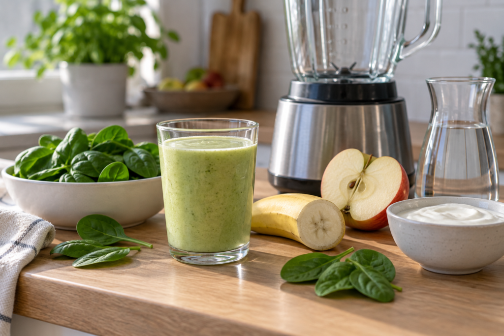 Batido verde con espinacas, manzana, plátano y yogur natural