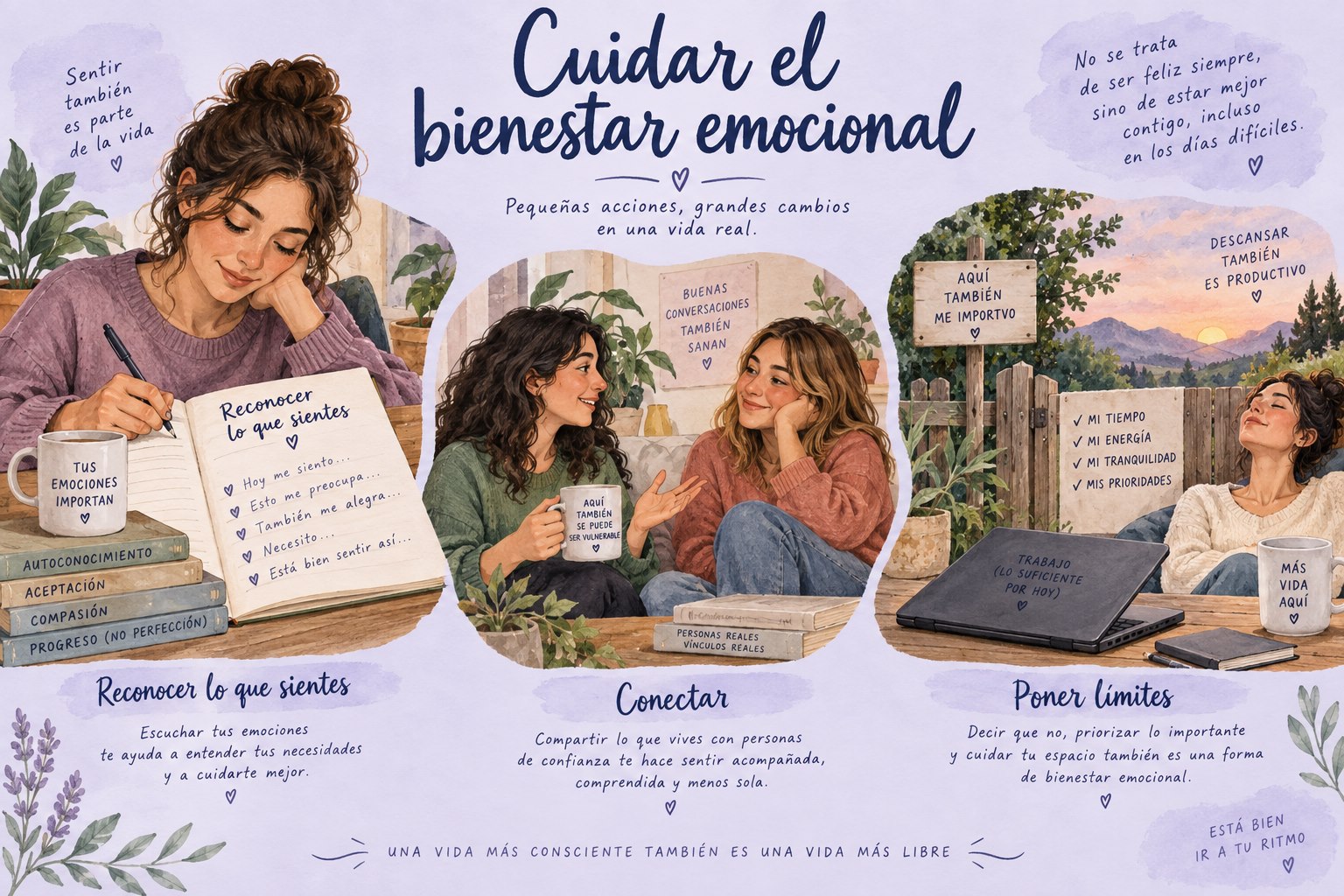 Bienestar emocional: reconocer lo que sientes, conectar con otras personas y poner límites