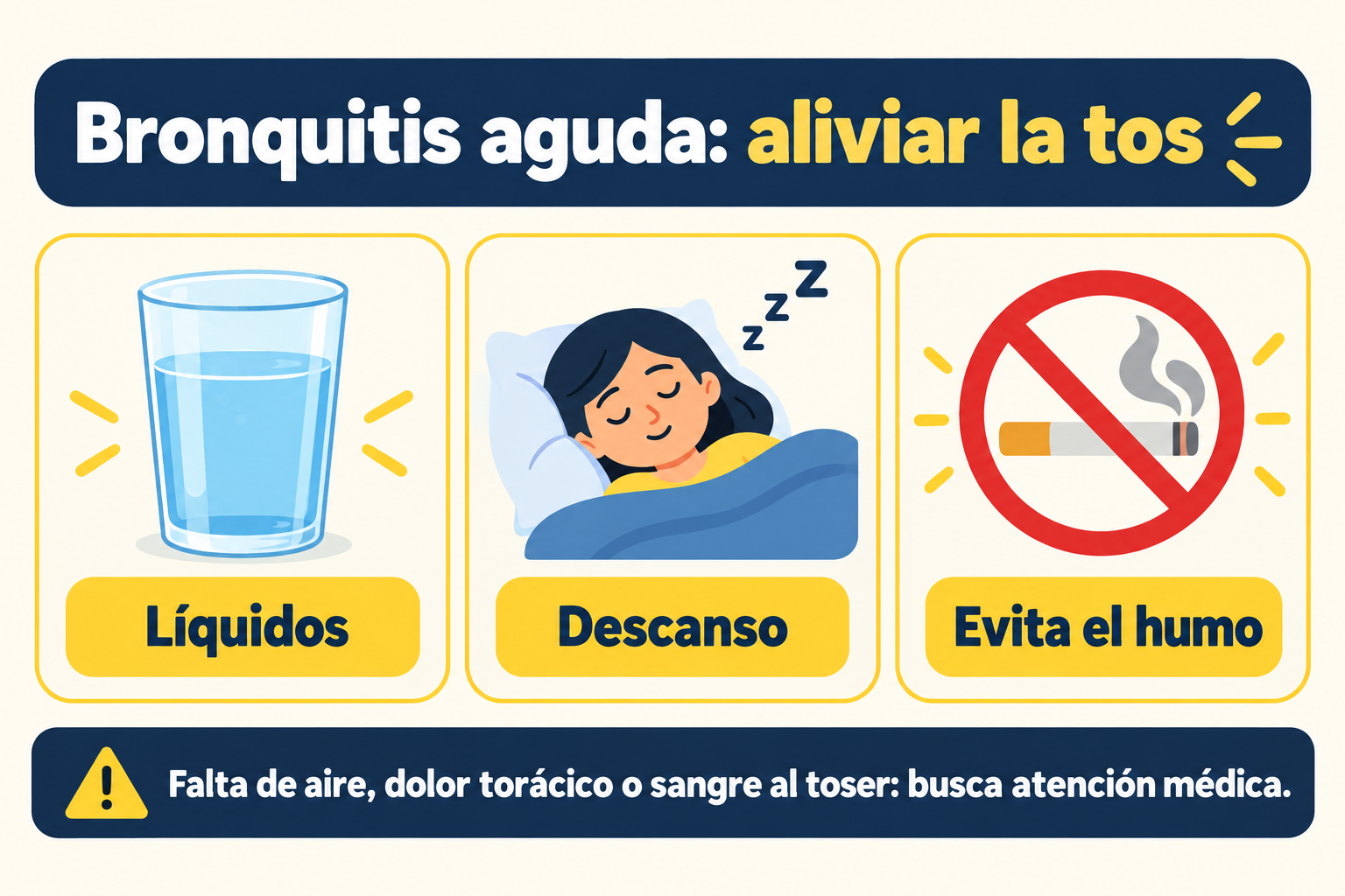Líquidos, descanso y evitar el humo para aliviar la tos; señales que requieren atención médica