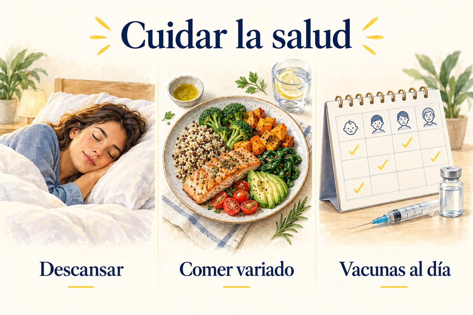 Descansar, comer variado y mantener las vacunas recomendadas al día
