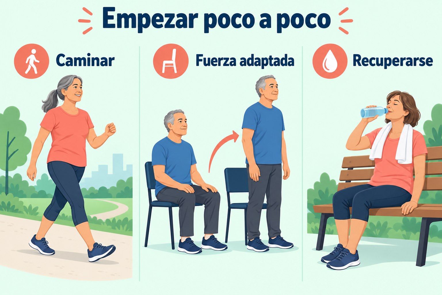 Tres pasos para empezar a moverse: caminar, fuerza adaptada y recuperación