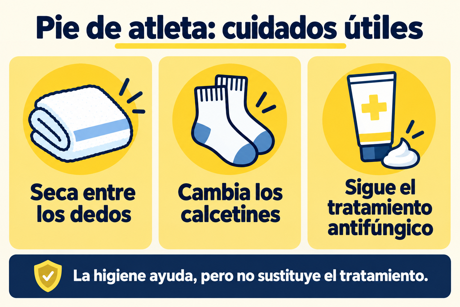 Cuidados útiles para el pie de atleta: secado, calcetines limpios y antifúngico
