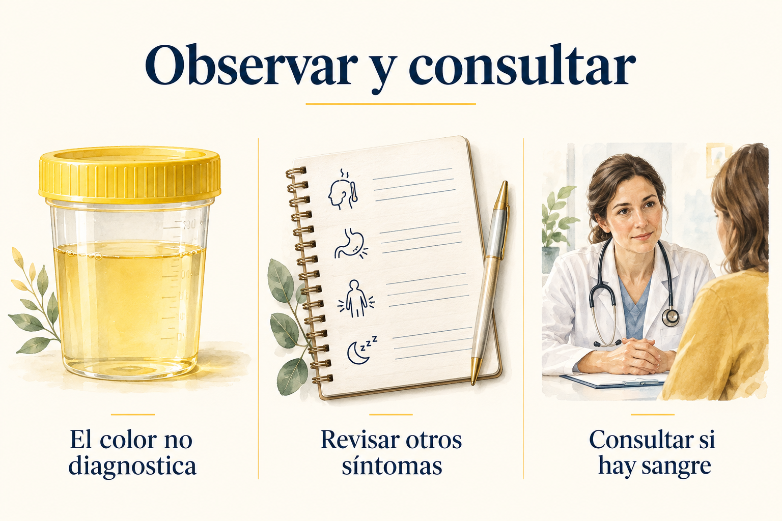 Observar cambios, consultar si hay sangre y no diagnosticar solo por el color