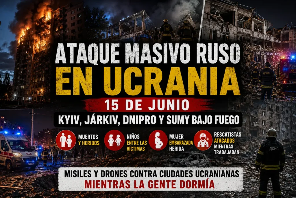 Ataque masivo ruso contra Ucrania el 15 de junio con daños en Kyiv, Járkiv, Dnipro y Sumy