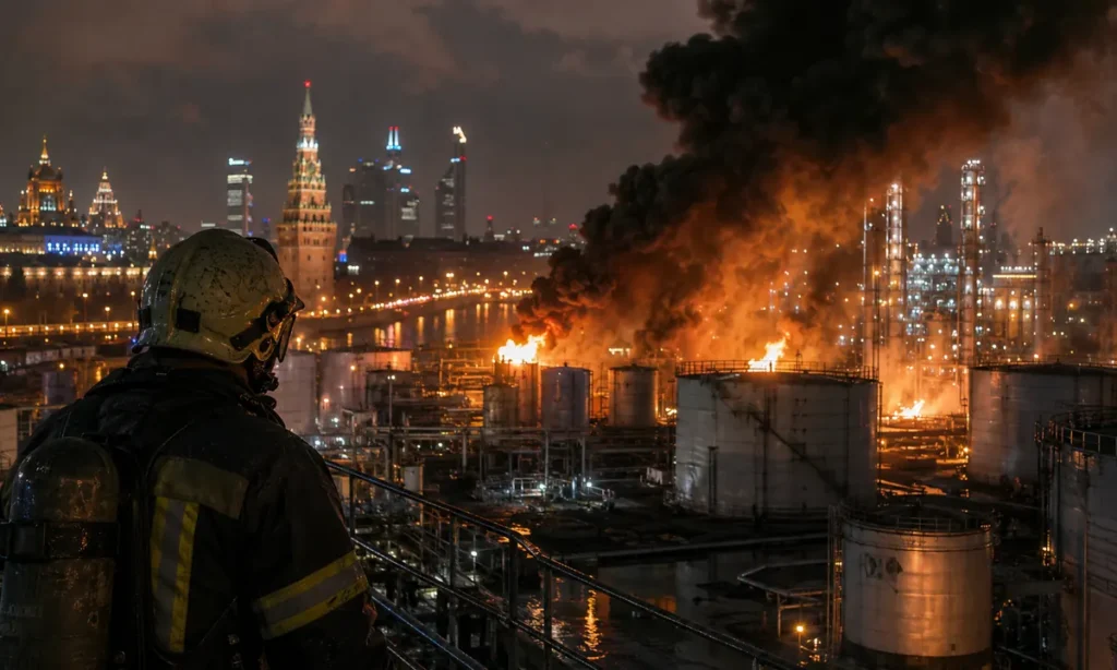 Incendio en una refinería tras un ataque contra la infraestructura energética rusa en Moscú