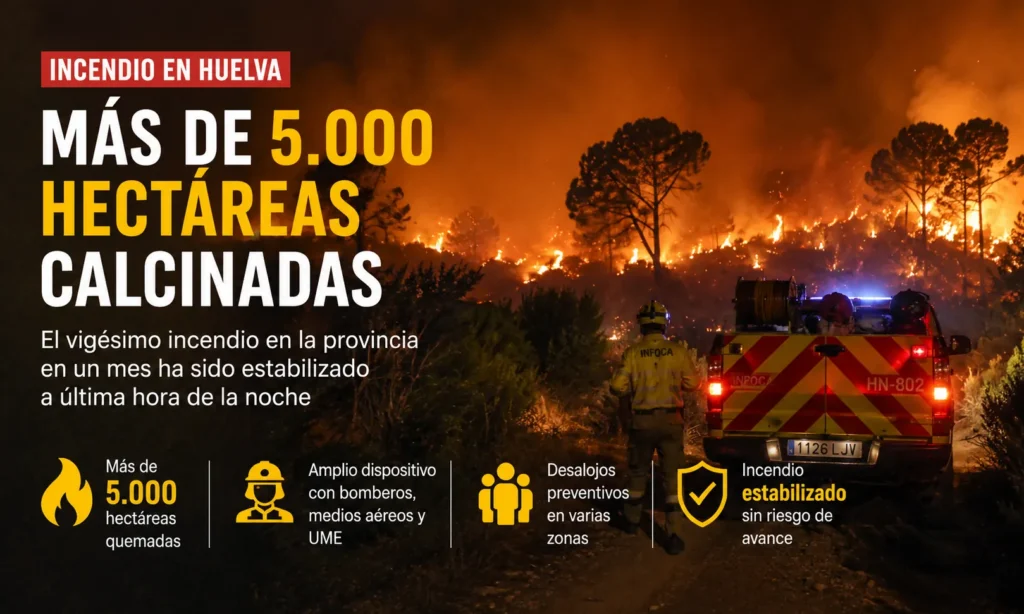 Incendio forestal en Huelva con más de 5.000 hectáreas calcinadas en Andalucía