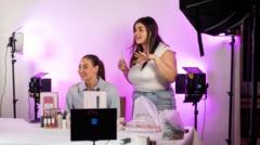 Vendedor realizando ventas en vivo en TikTok frente a una cámara con productos en pantalla