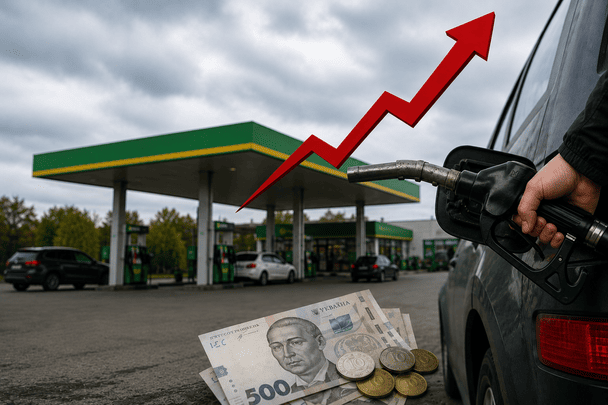 Surtidor de diésel en gasolinera de Ucrania con precio cercano a 100 grivnas por litro