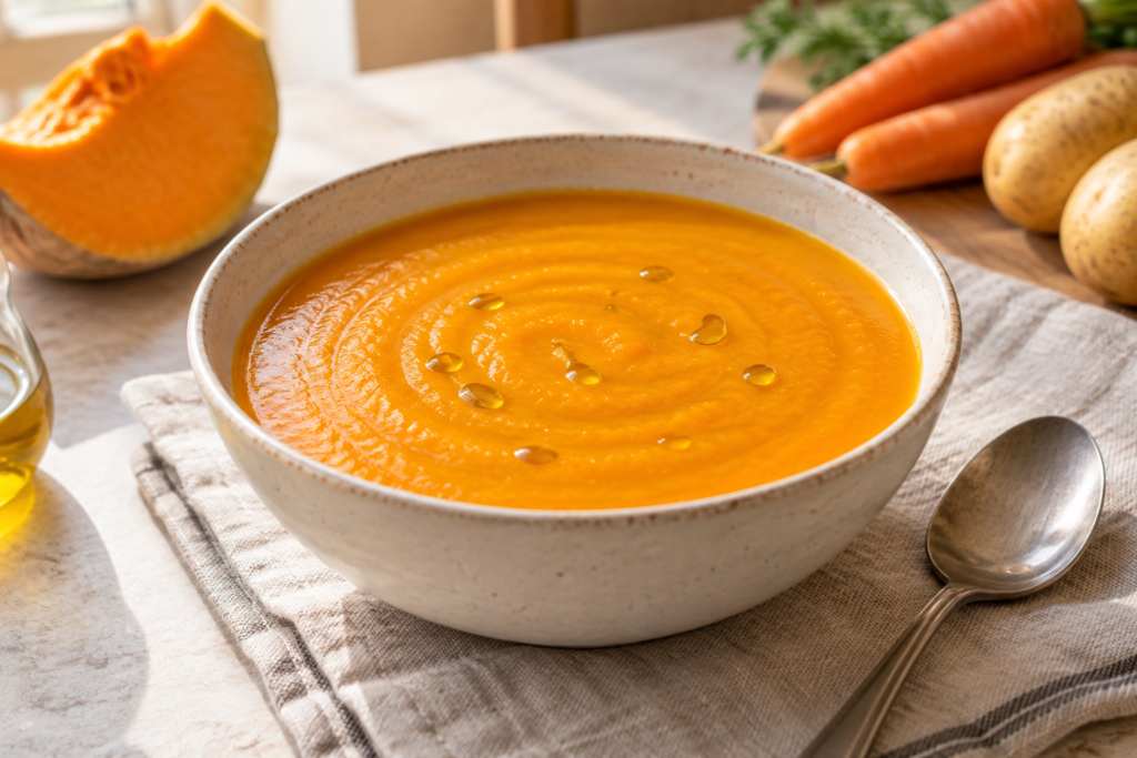 Crema de calabaza sin nata en un cuenco de cerámica