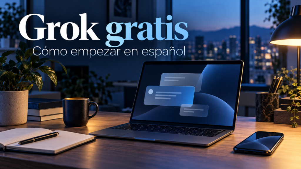 Ilustración de un ordenador con un asistente de inteligencia artificial para la guía de Grok gratis