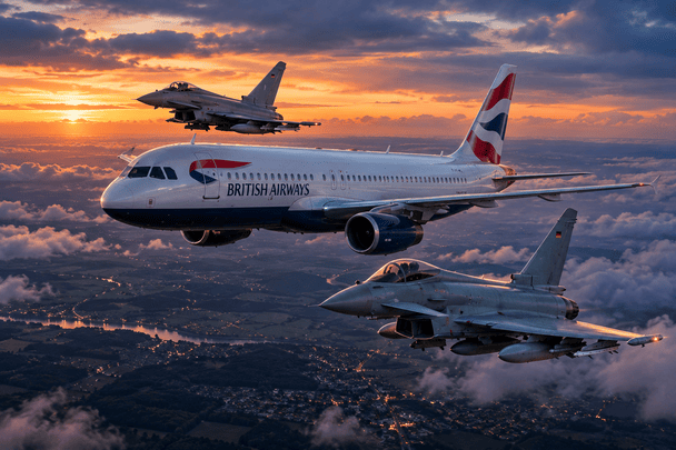 Caza de la RAF intercepta avión de British Airways durante scramble sobre Alemania