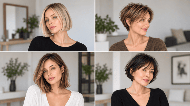 Cortes de cabello fino con capas y volumen en mujer de cabello castaño claro