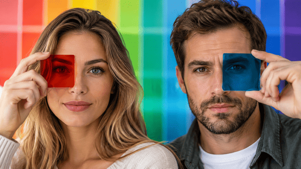 Comparación de visión normal y daltonismo en hombres que confunden colores con mayor frecuencia